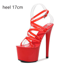 Load image into Gallery viewer, 2020 Summer 15cm 17cm 20cm Transparent PVC Strap Sandals Women High Heels Platform Shoes Woman Cross Strap Sandals Big Size 43
