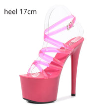 Load image into Gallery viewer, 2020 Summer 15cm 17cm 20cm Transparent PVC Strap Sandals Women High Heels Platform Shoes Woman Cross Strap Sandals Big Size 43
