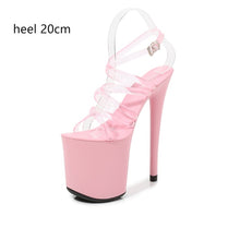 Load image into Gallery viewer, 2020 Summer 15cm 17cm 20cm Transparent PVC Strap Sandals Women High Heels Platform Shoes Woman Cross Strap Sandals Big Size 43
