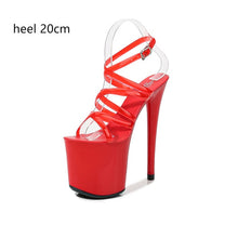 Load image into Gallery viewer, 2020 Summer 15cm 17cm 20cm Transparent PVC Strap Sandals Women High Heels Platform Shoes Woman Cross Strap Sandals Big Size 43
