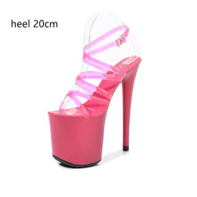 Load image into Gallery viewer, 2020 Summer 15cm 17cm 20cm Transparent PVC Strap Sandals Women High Heels Platform Shoes Woman Cross Strap Sandals Big Size 43
