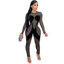 Load image into Gallery viewer, Adogirl Sexy Transparent Mesh Jumpsuit Elegant Long Womens Overalls Full Sleeve Evening Party Club Bodycon Velvet Romper 4XL
