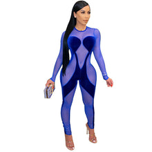 Load image into Gallery viewer, Adogirl Sexy Transparent Mesh Jumpsuit Elegant Long Womens Overalls Full Sleeve Evening Party Club Bodycon Velvet Romper 4XL
