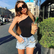 Load image into Gallery viewer, Bodysuit Female Sexy One Shoulder Long Sleeve Slim Bodycon Jumpsuits Solid Color Ladies Rompers Skinny Bodysuit
