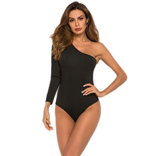 Load image into Gallery viewer, Bodysuit Female Sexy One Shoulder Long Sleeve Slim Bodycon Jumpsuits Solid Color Ladies Rompers Skinny Bodysuit
