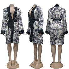 Load image into Gallery viewer, Bonnie Forest Womens Money Printed Sleep Mini Dress Lounge Wear 2021 New Fashion Belted Night Out Dress Homewear Party Club Robe
