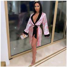 Load image into Gallery viewer, Bonnie Forest Womens Money Printed Sleep Mini Dress Lounge Wear 2021 New Fashion Belted Night Out Dress Homewear Party Club Robe
