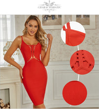 Load image into Gallery viewer, Adyce 2021 New Summer Women Red Spaghetti Strap Bodycon Bandage Dress Sexy Hollow Out Sleeveless Celebrity Runway Party Dresses
