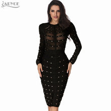 Load image into Gallery viewer, Adyce 2021 New Women Black Lace Bandage Dress Autumn Midi Long Sleeve Sexy Mesh Bead  Bodycon Club Celebrity Party Club Dresses
