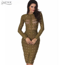 Load image into Gallery viewer, Adyce 2021 New Women Black Lace Bandage Dress Autumn Midi Long Sleeve Sexy Mesh Bead  Bodycon Club Celebrity Party Club Dresses
