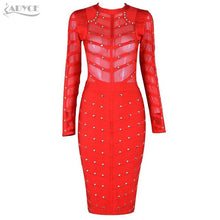 Load image into Gallery viewer, Adyce 2021 New Women Black Lace Bandage Dress Autumn Midi Long Sleeve Sexy Mesh Bead  Bodycon Club Celebrity Party Club Dresses
