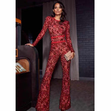 Load image into Gallery viewer, 2021 Spring New Jumpsuits Hot Sale Sexy Lace Hollow Out Rompers Red Flame Pants Women&#39;s Fashion Club Street Wear
