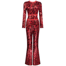 Load image into Gallery viewer, 2021 Spring New Jumpsuits Hot Sale Sexy Lace Hollow Out Rompers Red Flame Pants Women&#39;s Fashion Club Street Wear
