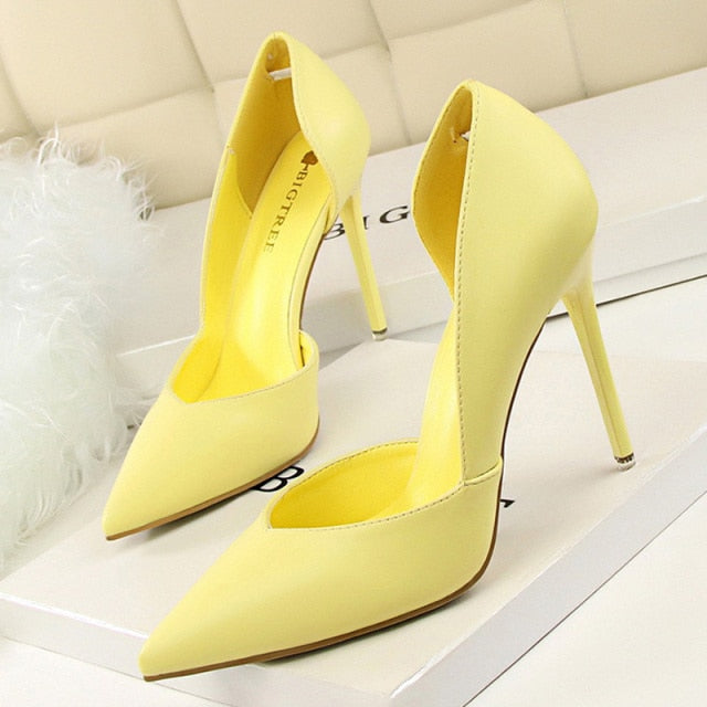 BIGTREE Shoes Women Pumps Fashion High Heels Shoes Black Pink Yellow Shoes Women Bridal Wedding Shoes Ladies Stiletto Party Shoe