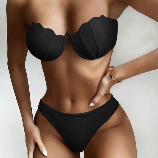 ZTVitality Shell Solid Bikinis Hard Pack Underwire Sexy Bikini 2021 New Arrival Strapless Mid Waist Swimsuit Pink Swimwear Women