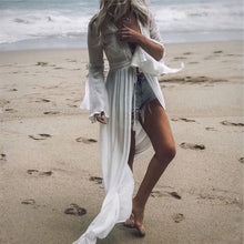 Load image into Gallery viewer, 2021 Crochet White Knitted Beach Cover up dress Tunic Long Pareos Bikinis Cover ups Swim Cover up Robe Plage Beachwear
