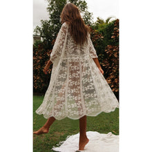 Load image into Gallery viewer, 2021 Crochet White Knitted Beach Cover up dress Tunic Long Pareos Bikinis Cover ups Swim Cover up Robe Plage Beachwear
