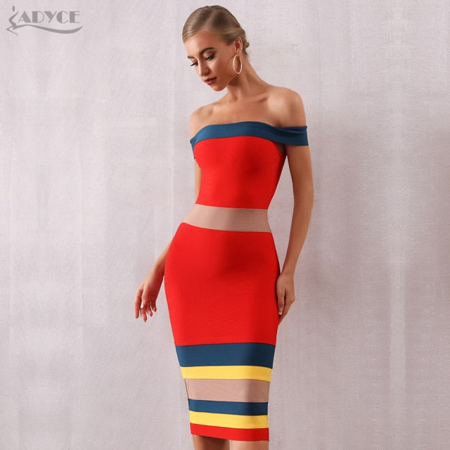 Adyce 2021 New Summer Bandage Dress Women Vestidos Sexy Slash Neck Short Sleeve Off Shoulder Club Celebrity Evening Party Dress