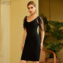 Load image into Gallery viewer, Adyce 2021 New Summer Women Black Tassel Sleeveless Bodycon Bandage Dress Sexy V Neck Club Celebrity Evening Runway Party Dress
