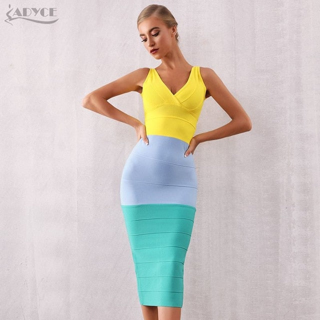 Adyce New Summer Women Bodycon Bandage Dress 2021 Sexy V Neck Sleeveless Tank Club Dress Celebrity Evening Party Dress Vestidos