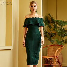 Load image into Gallery viewer, Adyce 2021 New Summer Women Green Off Shoulder Bandage Dress Sexy Short Sleeve Midi Club Celebrity Evening Runway Party Dresses
