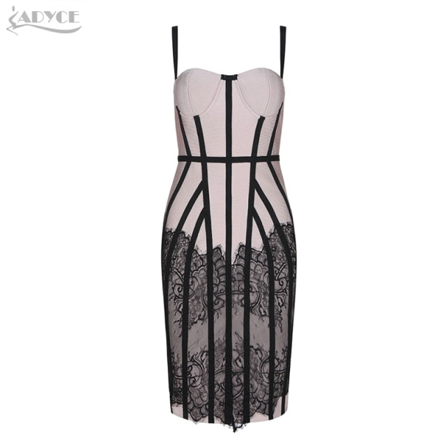 Adyce Sexy 2021 New Summer Bandage Dress Women Vestido Bodycon Lace Spaghetti Strap Club Dress Midi Celebrity Runway Party Dress