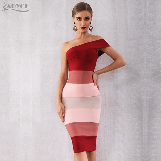 Adyce 2021 New Summer Women One Shoulder Bandage Dres Sexy Sleeveless Mid-Calf Bodycon Club Celebrity Evening Runway Party Dress