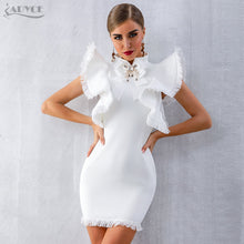 Load image into Gallery viewer, Adyce 2021 New Summer Women White Celebrity Runway Party Dress Vestidos Sexy Sleeveless Ruffles Tassel Black Bodycon Club Dress
