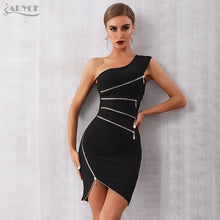 Load image into Gallery viewer, ADYCE 2021 New Summer Women Bandage Dress Sexy One Shoulder Zipper Black Clubwear Dress Vestidos Celebrity Evening Party Dresses
