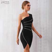 Load image into Gallery viewer, ADYCE 2021 New Summer Women Bandage Dress Sexy One Shoulder Zipper Black Clubwear Dress Vestidos Celebrity Evening Party Dresses
