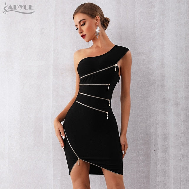 ADYCE 2021 New Summer Women Bandage Dress Sexy One Shoulder Zipper Black Clubwear Dress Vestidos Celebrity Evening Party Dresses