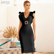 Load image into Gallery viewer, Adyce 2021 New Summer Women Black Ruffles Bandage Dress Sexy Sleeveless Sash V Neck Celebrity Evening Runway Party Bodycon Dress
