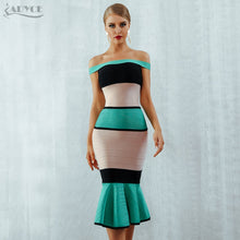 Load image into Gallery viewer, Adyce 2021 New Summer Green Bandage Dress Women Sexy Slash Neck Short Sleeve Off Shoulder Hot Club Celebrity Evening Party Dress
