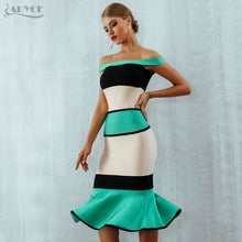 Load image into Gallery viewer, Adyce 2021 New Summer Green Bandage Dress Women Sexy Slash Neck Short Sleeve Off Shoulder Hot Club Celebrity Evening Party Dress
