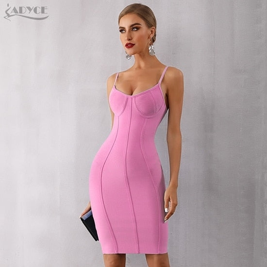 Adyce 2021 New Summer White Bodycon Bandage Dress Women Sexy Spaghetti Strap Strapless Knee Length Celebrity Evening Party Dress