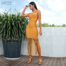 Load image into Gallery viewer, Adyce 2021 New Summer Women Fringe Bandage Dress Vestidos Sexy Sleeveless Tassel Bodycon Club Midi Celebrity Evening Party Dress
