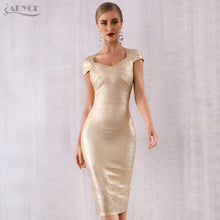 Load image into Gallery viewer, ADYCE 2021 New Summer Gold Bandage Dress Women Vestido Sexy Short Sleeve Bodycon Club Dress Midi Celebrity Evening Party Dresses
