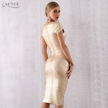 Load image into Gallery viewer, ADYCE 2021 New Summer Gold Bandage Dress Women Vestido Sexy Short Sleeve Bodycon Club Dress Midi Celebrity Evening Party Dresses
