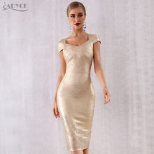 Load image into Gallery viewer, ADYCE 2021 New Summer Gold Bandage Dress Women Vestido Sexy Short Sleeve Bodycon Club Dress Midi Celebrity Evening Party Dresses
