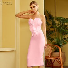 Load image into Gallery viewer, Adyce 2021 New Summer Women White Sleeveless Bandage Dress Sexy Strapless Ruffles Pink Midi Club Celebrity Runway Party Dresses
