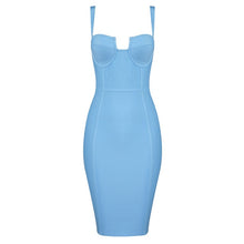 Load image into Gallery viewer, 9 Colors Ladies Sexy Blue Yellow Black Rayon Women Summer Bandage Dress 2021 Celebrity Designer Fashion Party Dress Vestido
