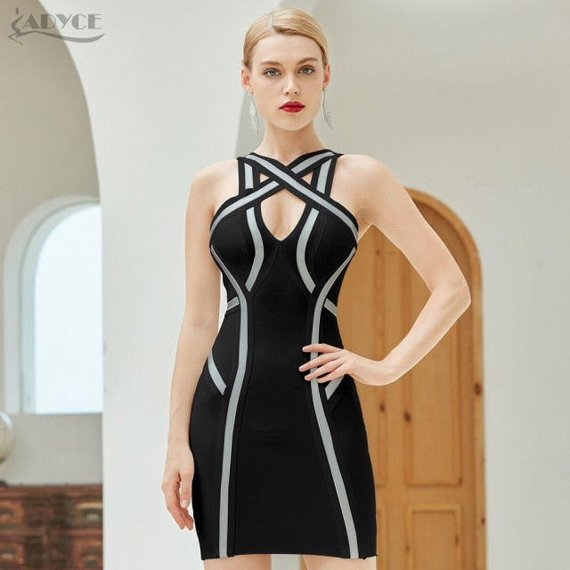 Adyce 2021 New Summer Women Bandage Dress Vestido Sexy Black White Off Shoulder Tank Bodycon Club Celebrity Runway Party Dress