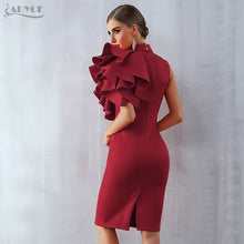 Load image into Gallery viewer, Adyce 2021 New Summer Women Wine Red Celebrity Evening Runway Party Dress Sexy Sleeveless Ruffles Bodycon Midi Night Club Dress
