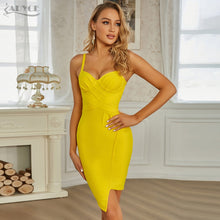 Load image into Gallery viewer, Adyce 2021 New Winter Women Spaghetti Strap Sleeveless Bandage Dress Sexy V Neck Yellow Mini Club Celebrity Runway Party Dresses
