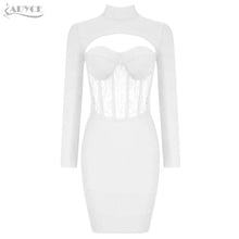 Load image into Gallery viewer, ADYCE 2021 New Winter Women Rose Red Lace Hollow Out Bodycon Bandage Dress Sexy Long Sleeve Club Celebrity Runway Party Dresses
