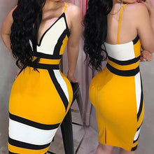 Load image into Gallery viewer, 2020 NEW Summer Women Colorbloock Sleeveless Backless Slim V Neck High Waist Spaghetti Strap Elegant Pencil Dress
