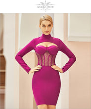 Load image into Gallery viewer, ADYCE 2021 New Winter Women Rose Red Lace Hollow Out Bodycon Bandage Dress Sexy Long Sleeve Club Celebrity Runway Party Dresses
