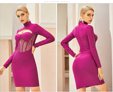 Load image into Gallery viewer, ADYCE 2021 New Winter Women Rose Red Lace Hollow Out Bodycon Bandage Dress Sexy Long Sleeve Club Celebrity Runway Party Dresses
