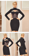 Load image into Gallery viewer, ADYCE 2021 New Winter Women Rose Red Lace Hollow Out Bodycon Bandage Dress Sexy Long Sleeve Club Celebrity Runway Party Dresses
