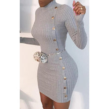 Load image into Gallery viewer, Autumn Women Dress Sexy Skinny Mini Party Ladies Dress spring Fashion Ribbing knitting O-neck Long Sleeve Single Breasted Dress
